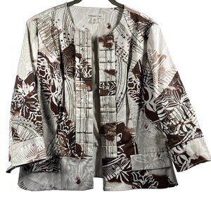 Coldwater Creek Women's Jacket 14P Brown Beige Sequins 3/4 Casual Sleeve Lined